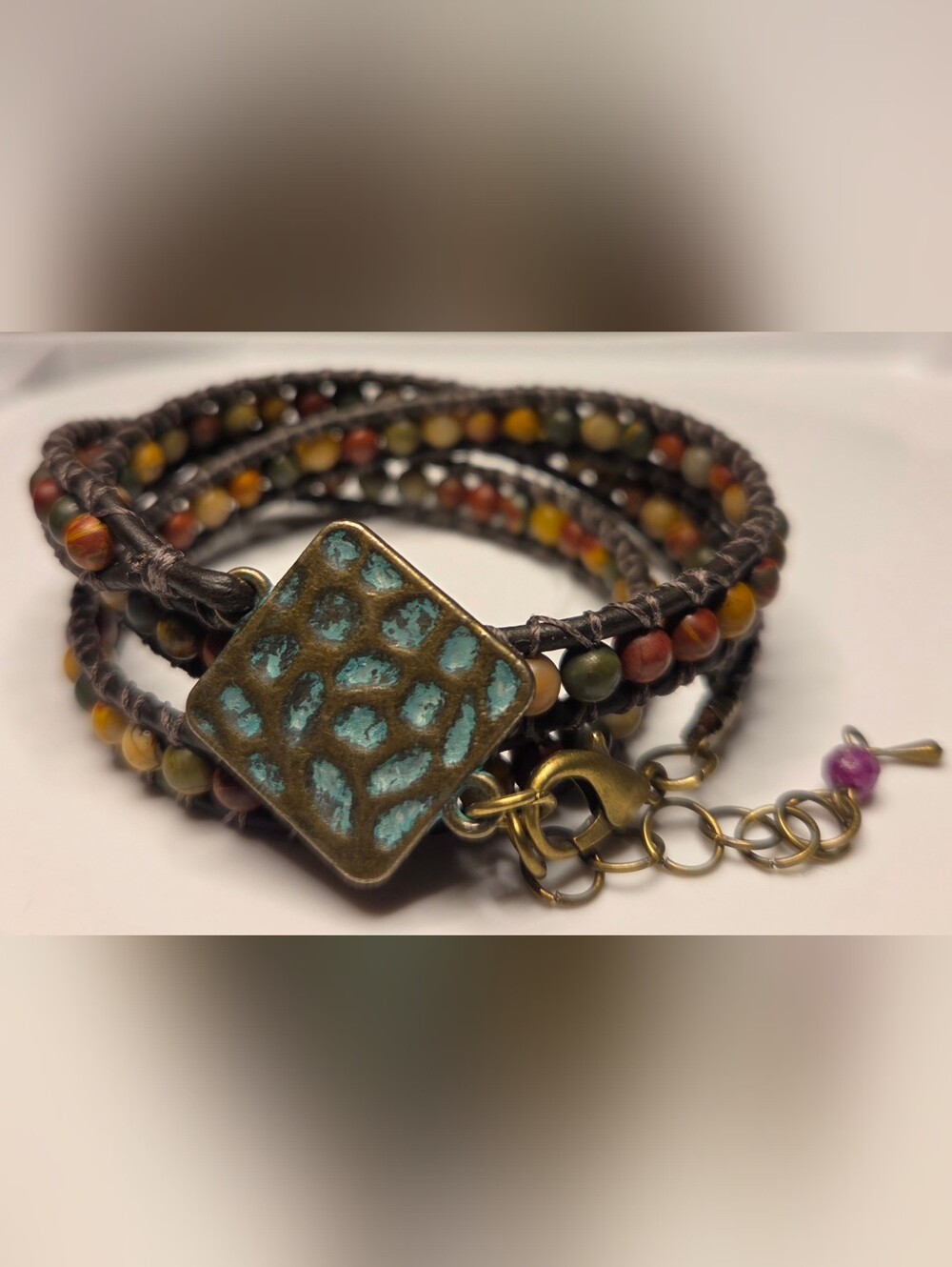 NEW Handmade Picaso Jasper 3 Wrap Bracelet, Adjustable